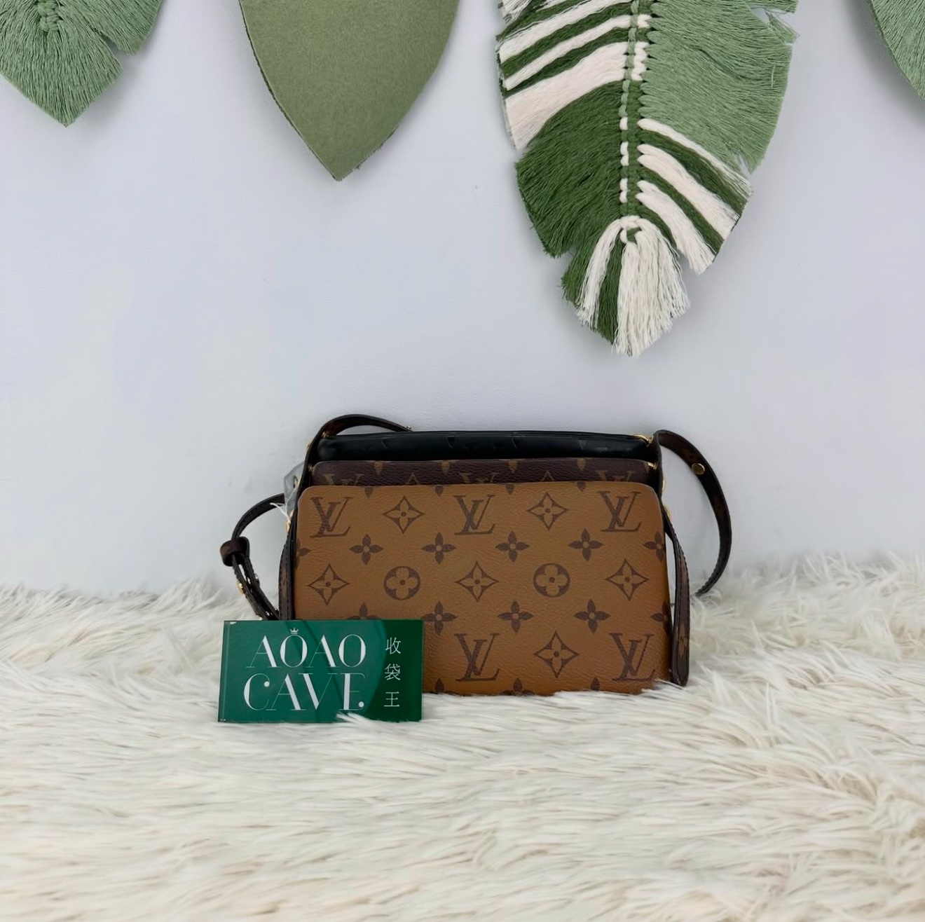 LV 老花拼色 Pouche 三合一 晶片款 單肩斜挎包